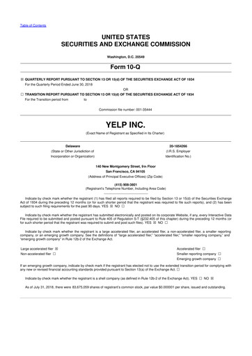 Miniature Yelp 10-Q Rapport trimestriel 2018 