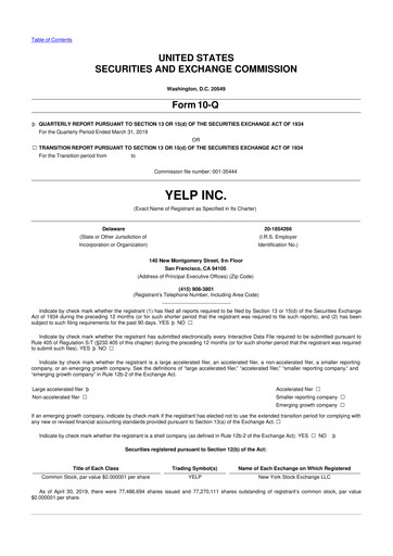Miniature Yelp 10-Q Rapport trimestriel 2019 