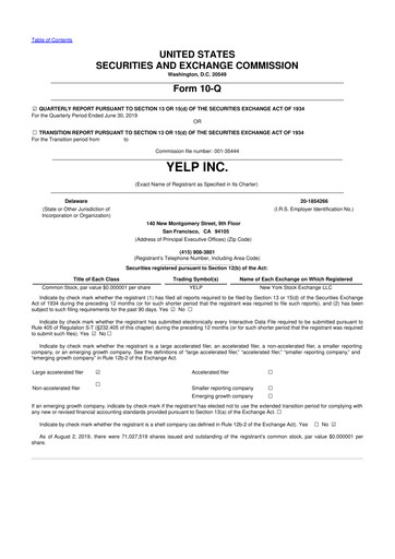 Miniature Yelp 10-Q Rapport trimestriel 2019 