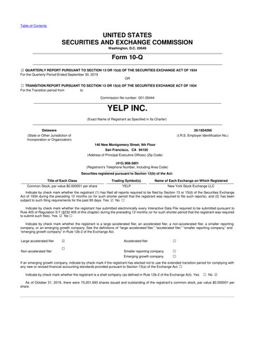 Miniature Yelp 10-Q Rapport trimestriel 2019 