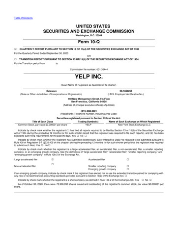 Miniature Yelp 10-Q Rapport trimestriel 2020 