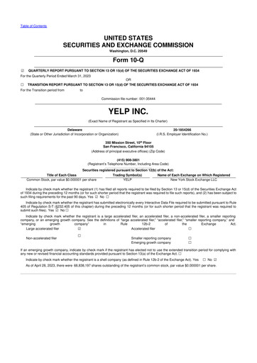 Miniature Yelp 10-Q Rapport trimestriel 2023 