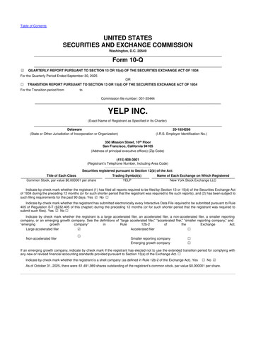 Miniature Yelp 10-Q Rapport trimestriel 2025 