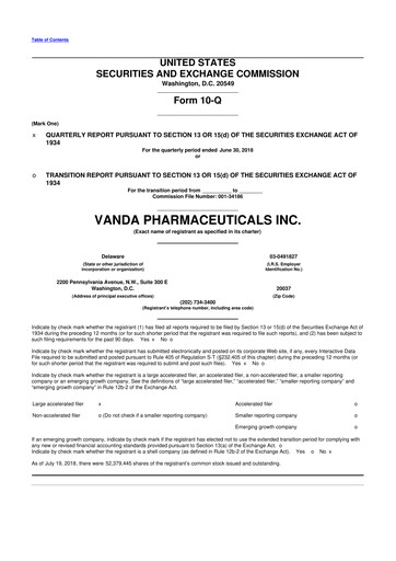 Thumbnail Vanda Pharmaceuticals 10-Q Quarterly Report FY2018 