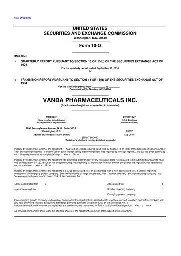 Thumbnail Vanda Pharmaceuticals 10-Q Quarterly Report FY2018 