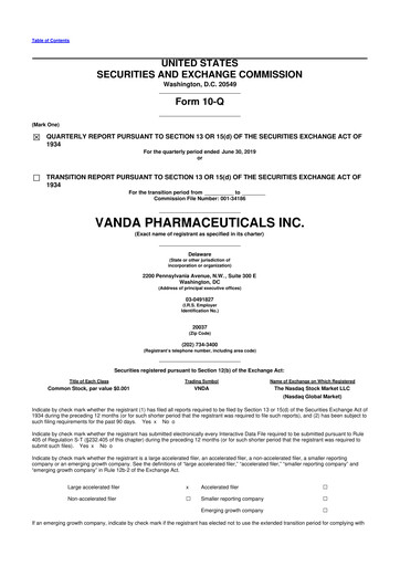 Thumbnail Vanda Pharmaceuticals 10-Q Quarterly Report FY2019 