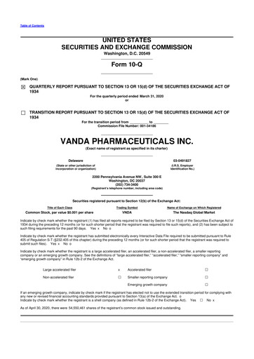 Thumbnail Vanda Pharmaceuticals 10-Q Quarterly Report FY2020 