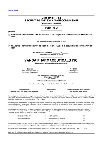 Thumbnail Vanda Pharmaceuticals 10-Q Quarterly Report FY2020 