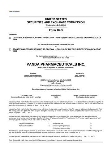 Thumbnail Vanda Pharmaceuticals 10-Q Quarterly Report FY2020 