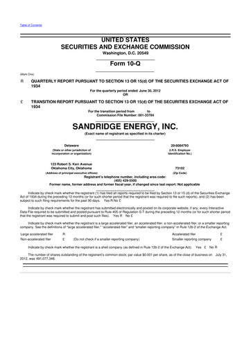 Miniature SandRidge Energy
 10-Q Rapport trimestriel 2012 