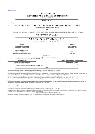 Thumbnail SandRidge Energy
 10-K Annual Report 2012
