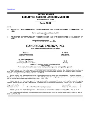 Miniature SandRidge Energy
 10-Q Rapport trimestriel 2013 