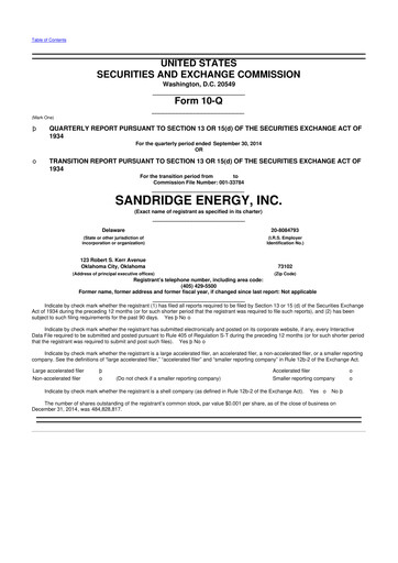 Miniature SandRidge Energy
 10-Q Rapport trimestriel 2014 