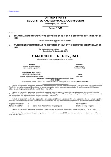 Miniature SandRidge Energy
 10-Q Rapport trimestriel 2015 