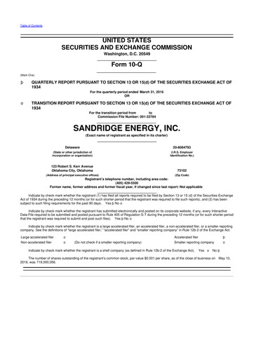 Miniature SandRidge Energy
 10-Q Rapport trimestriel 2016 