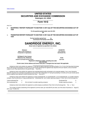 Miniature SandRidge Energy
 10-Q Rapport trimestriel 2016 
