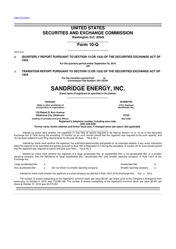 Miniature SandRidge Energy
 10-Q Rapport trimestriel 2016 