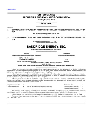 Miniature SandRidge Energy
 10-Q Rapport trimestriel 2017 