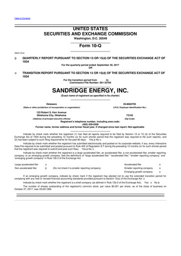 Miniature SandRidge Energy
 10-Q Rapport trimestriel 2017 