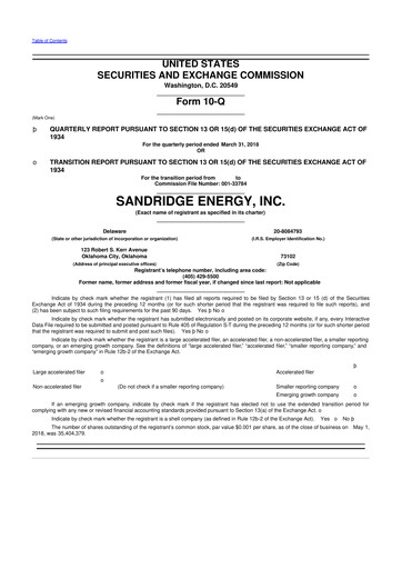 Miniature SandRidge Energy
 10-Q Rapport trimestriel 2018 