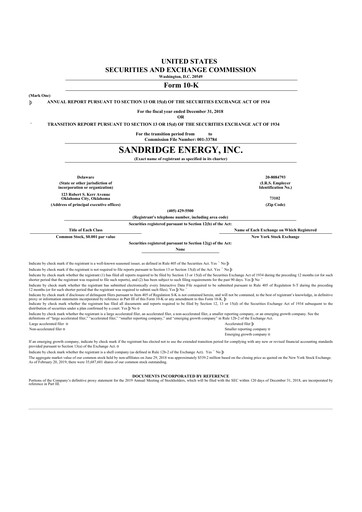 Thumbnail SandRidge Energy
 10-K Annual Report 2018