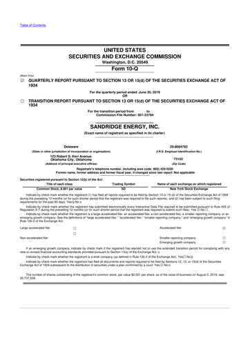 Miniature SandRidge Energy
 10-Q Rapport trimestriel 2019 