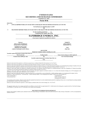Thumbnail SandRidge Energy
 10-K Annual Report 2019