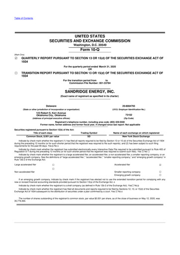 Miniature SandRidge Energy
 10-Q Rapport trimestriel 2020 