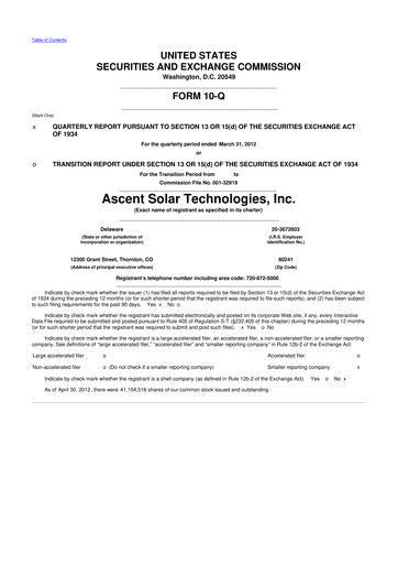 Thumbnail Ascent Solar Technologies 10-Q Quarterly Report FY 
