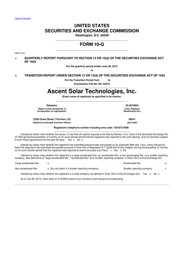 Thumbnail Ascent Solar Technologies 10-Q Quarterly Report FY 
