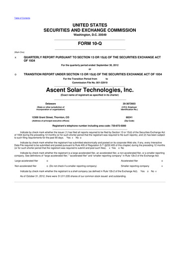 Thumbnail Ascent Solar Technologies 10-Q Quarterly Report FY 