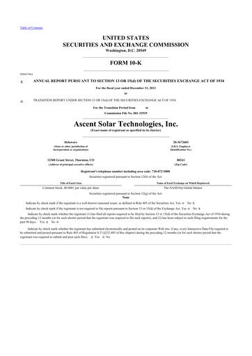 Thumbnail Ascent Solar Technologies 10-K Annual Report 2012