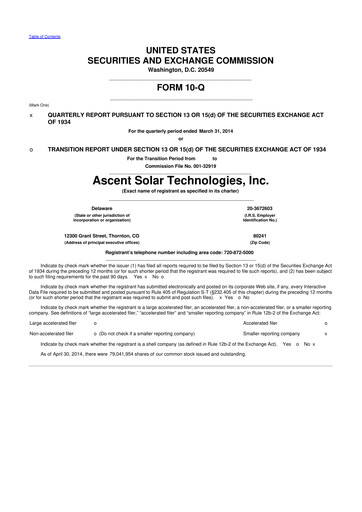 Thumbnail Ascent Solar Technologies 10-Q Quarterly Report FY 