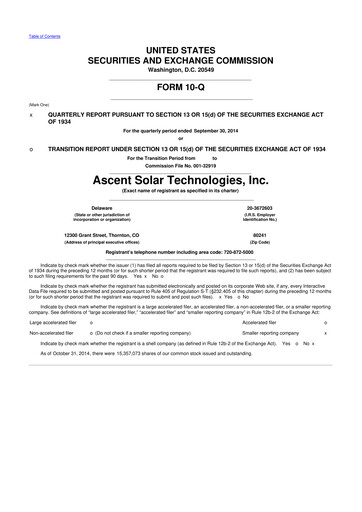 Thumbnail Ascent Solar Technologies 10-Q Quarterly Report FY 