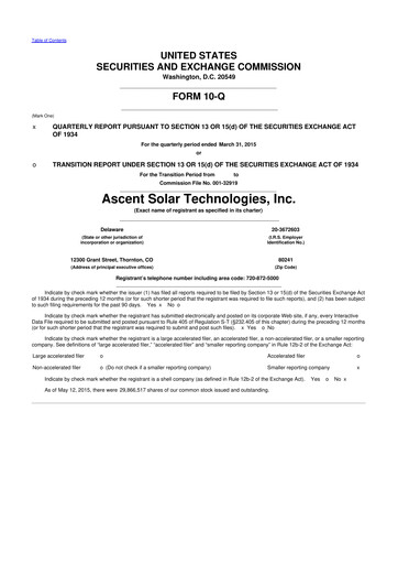 Thumbnail Ascent Solar Technologies 10-Q Quarterly Report FY 