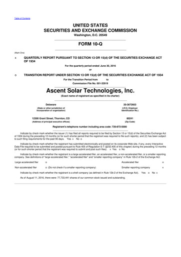 Thumbnail Ascent Solar Technologies 10-Q Quarterly Report FY 