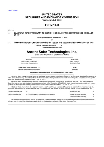 Thumbnail Ascent Solar Technologies 10-Q Quarterly Report FY 