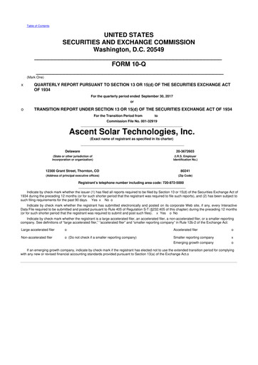 Thumbnail Ascent Solar Technologies 10-Q Quarterly Report FY 
