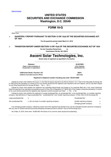 Thumbnail Ascent Solar Technologies 10-Q Quarterly Report FY 