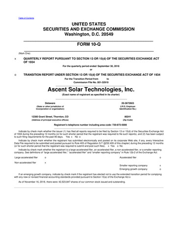 Thumbnail Ascent Solar Technologies 10-Q Quarterly Report FY 