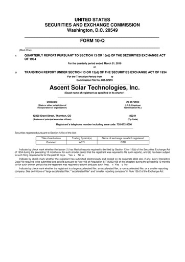 Thumbnail Ascent Solar Technologies 10-Q Quarterly Report FY 