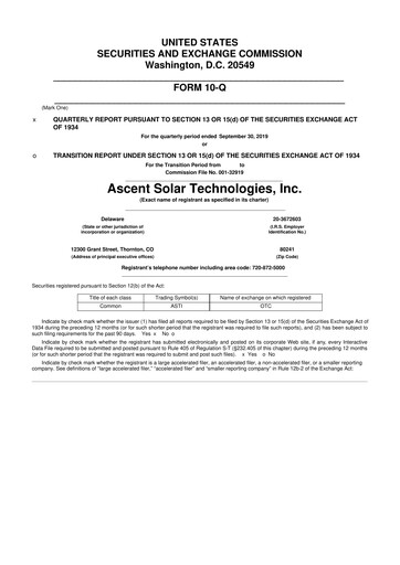 Thumbnail Ascent Solar Technologies 10-Q Quarterly Report FY 