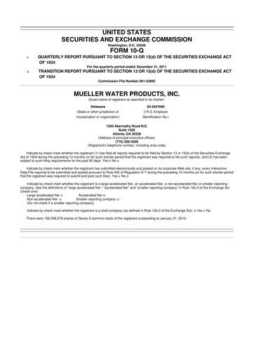 Miniature Mueller Water Products
 10-Q Rapport trimestriel 2012 