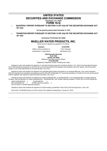 Miniature Mueller Water Products
 10-Q Rapport trimestriel 2016 