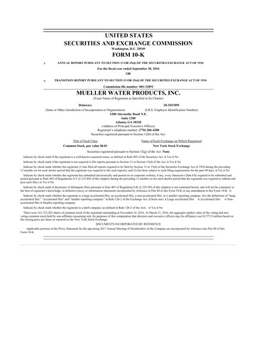 Thumbnail Mueller Water Products
 10-K Annual Report 2016