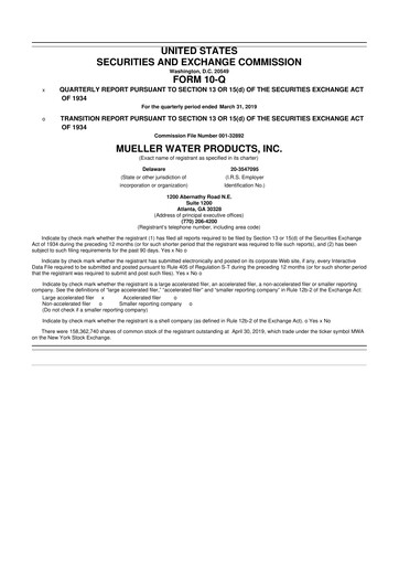 Miniature Mueller Water Products
 10-Q Rapport trimestriel 2019 