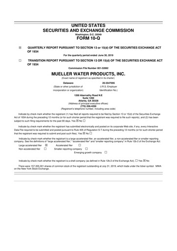 Miniature Mueller Water Products
 10-Q Rapport trimestriel 2019 