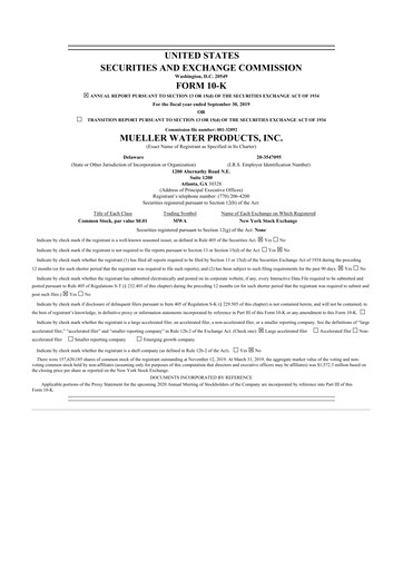 Thumbnail Mueller Water Products
 10-K Annual Report 2019