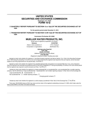 Miniature Mueller Water Products
 10-Q Rapport trimestriel 2020 