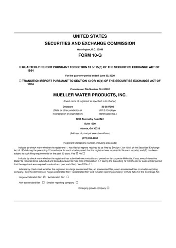 Miniature Mueller Water Products
 10-Q Rapport trimestriel 2020 